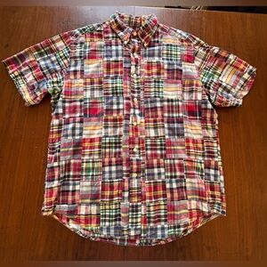 Men’s Brooks Brothers Red and Blue Patchwork Button Down Short Sleeve Shirt